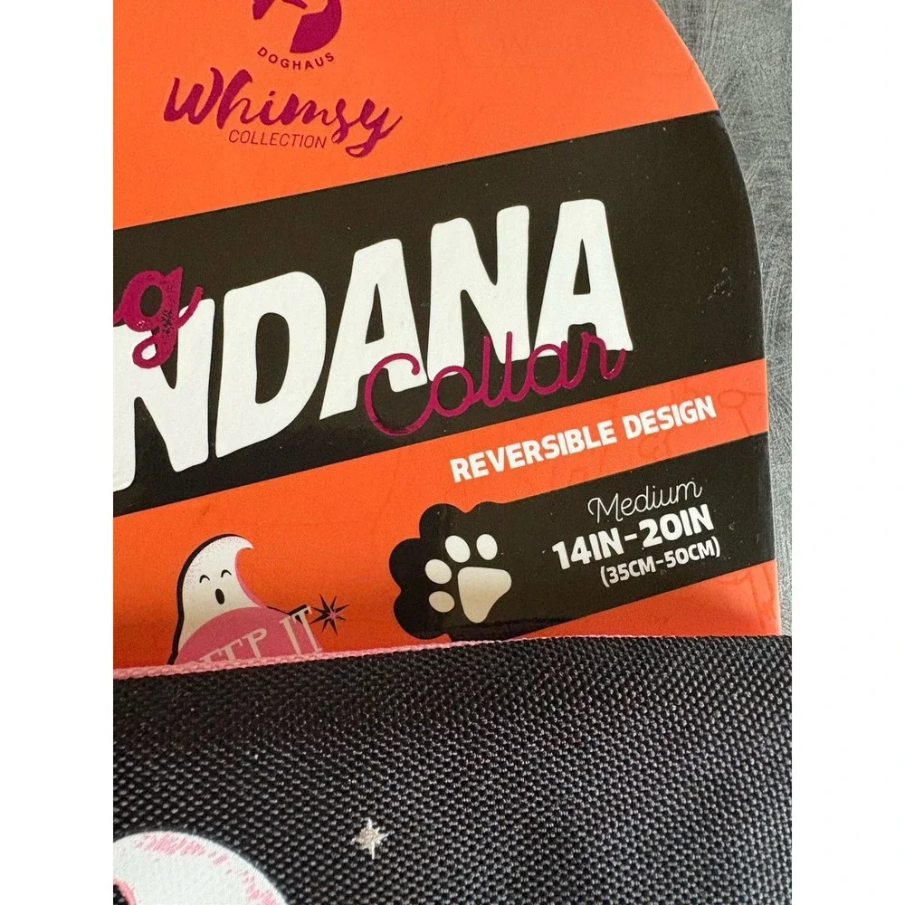 Doghaus Whimsy Dog Bandana Collar Reversible Ghost Halloween M Dc0335GH